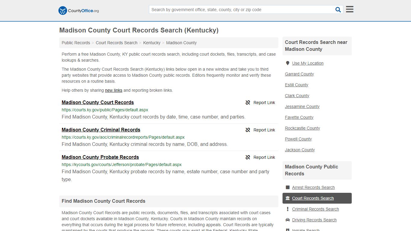 Madison County Court Records Search (Kentucky) - County Office
